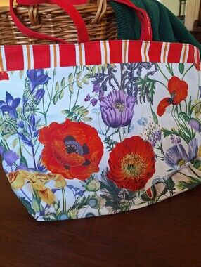 NWOT Estee Lauder Red Poppies Floral Canvas Tote  Large Tulip Time
